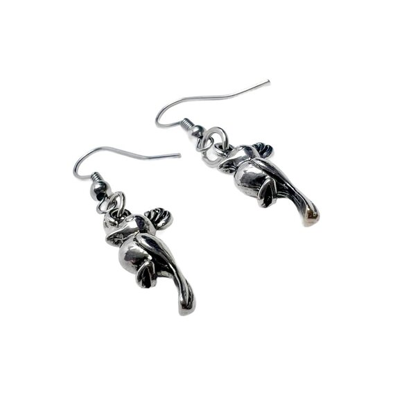 Bird Woodpecker Dangle Earrings Shiny Silver Tone Hook Ear Wires - Picture 7 of 7